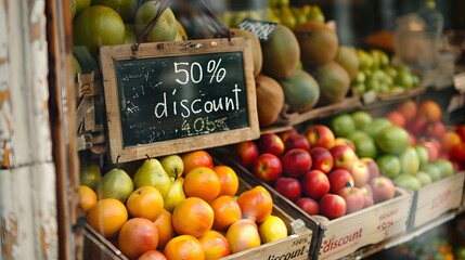 discount board in fruit shop