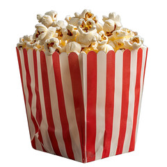 popcorn in a red and white striped paper bag isolated on transparent background ,generative ai