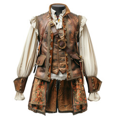 Obraz premium Vintage Renaissance costume with detailed embroidery, a unique blend of historical and artistic craftsmanship perfect for theatrical and historical themes. Isolated on transparent background