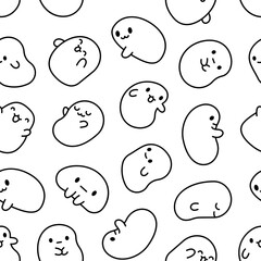 Fototapeta premium Cute kawaii tapioca pearls. Seamless pattern. Coloring Page. Cartoon funny characters. Hand drawn style. Vector drawing. Design ornaments.