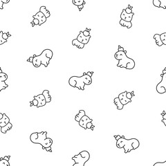 Kawaii happy capybara. Seamless pattern. Coloring Page. Cute cartoon funny animals character. Hand drawn style. Vector drawing. Design ornaments.
