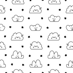 Fototapeta premium Kawaii cute lawn bush. Seamless pattern. Coloring Page. Cartoon plant grass character. Hand drawn style. Vector drawing. Design ornaments.