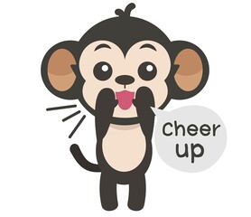 Naklejka premium Adorable cartoon monkey encouraging with a 'cheer up' message. Ideal for greeting cards, posters, and positive messaging.
