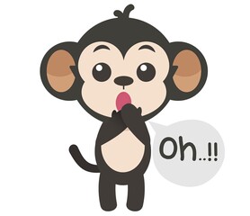 Cute cartoon monkey with surprised expression and speech bubble saying 'oh..!!'. Perfect for kids' illustrations and playful designs.