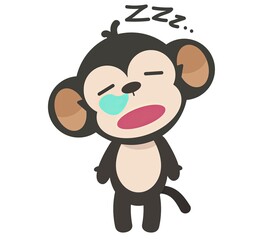 Obraz premium Cute cartoon monkey character sleeping, with a sleepy expression, tear drop and zzz symbol, perfect for children's illustration or design.