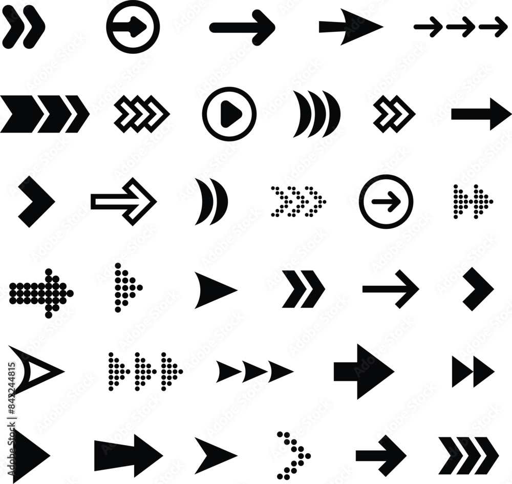 Wall mural big black arrows flat icon set. modern abstract simple cursors, pointers and direction buttons