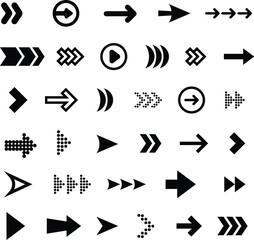 Big black arrows flat icon set. Modern abstract simple cursors, pointers and direction buttons