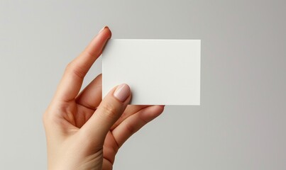Fototapeta premium A female hand is holding a white business card