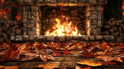Fototapeta premium Cozy Fireplace with Orange Flames