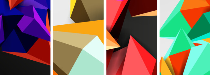 Set of triangle geometric low poly 3d shapes posters