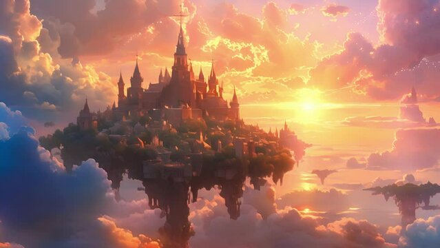 As the sun sets over the levitating island the Sorcery School lights up with a magical glow creating a truly aweinspiring sight for anyone fortunate enough to witness it.