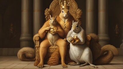 Fototapeta premium Ai generative, squirrel king on the throne