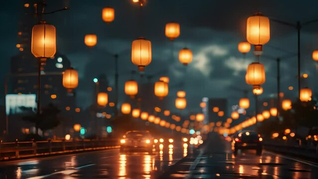lanterns in the background of the new year city