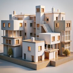 3D Render of a Minimalist Apartment Complex, on isolated white background, Generative AI