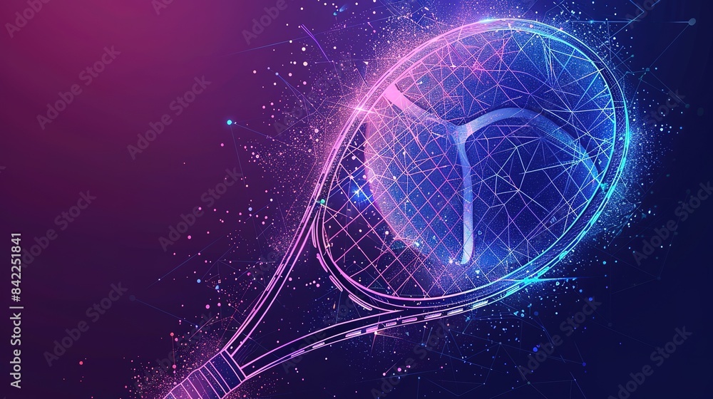Poster amazing in this illustration we see an abstract tennis racket with a ball made from lines and triang
