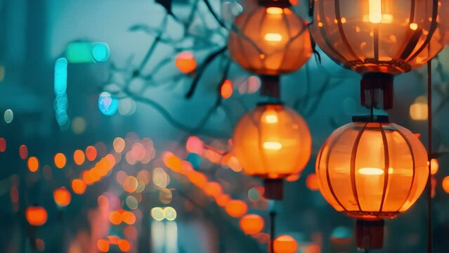 lanterns in the background of the new year city