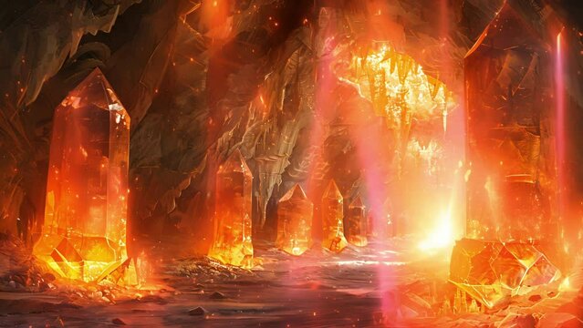 The eighth cave is a labyrinth of walls made entirely of topaz gems each one radiating a warm and vibrant orange hue. The walls seem to hum with an invigorating energy filling the space
