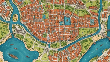 Obraz premium Watercolor City Map Aerial View