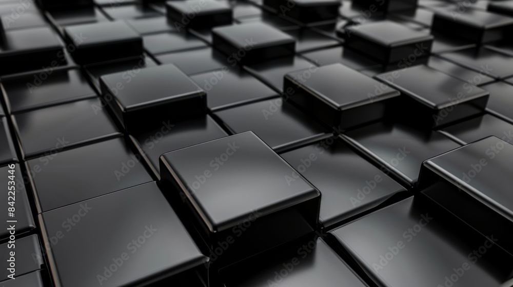 Poster shiny black cubes arranged in a grid pattern.