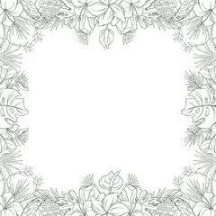 Obraz premium Hand Drawn Tropical Leaf and Flower Background