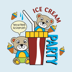 cute bears are feasting on ice cream,design cartoon vector illustration