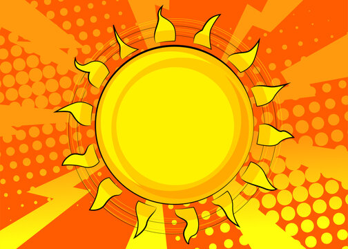 Cartoon Sun, comic book illustration. Retro vector comics pop art design.