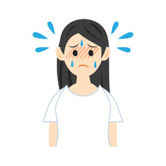 発熱して汗をかく女性。フラットなベクターイラスト。
Feverish and sweating woman.  Flat vector illustration.