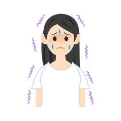 発熱して震える女性。フラットなベクターイラスト。
Shivering with fever woman.  Flat vector illustration.