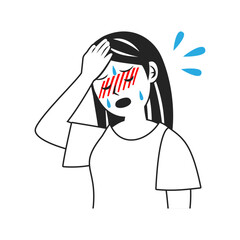 発熱して頭を押さえる女性。シンプルなベクターイラスト。
Feverish woman holding her head.  Simple vector illustration.