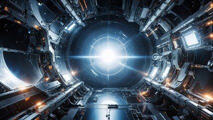 Spaceship Interior Looking Out Into Space