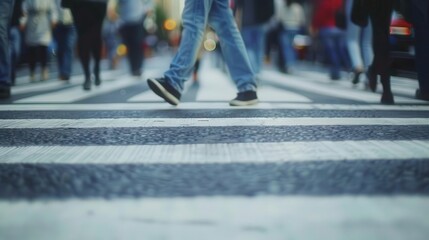 Fototapeta premium Pedestrian Crosswalk A busy crosswalk with people hurrying across the street, Super cool and nice background, realistic photo stockphoto style