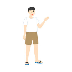 手で隣の方を指し示す男性。フラットなベクターイラスト。
Pointing man.  Flat vector illustration.