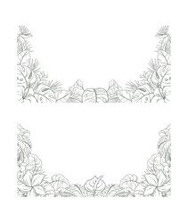 Naklejka premium Hand Drawn Tropical Leaf and Flower Background