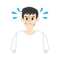発熱して汗をかく男性。フラットなベクターイラスト。
Feverish and sweating man.  Flat vector illustration.