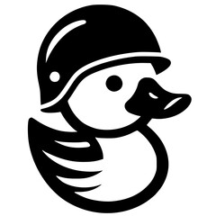 Silhouette of cute duck wearing retro helmet