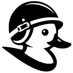 Silhouette of cute duck wearing retro helmet