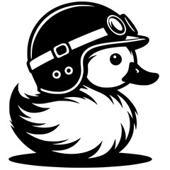 Silhouette of cute duck wearing retro helmet