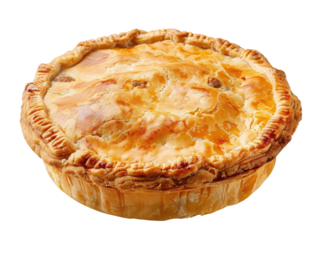 A delicious homemade chicken pie with a perfectly golden crust, ready to serve. Ideal for dinner or a hearty meal.