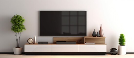 Decorated wall mounted TV in lounge area
