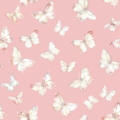 Delicate pastel pink butterfly seamless pattern on a soft pink background