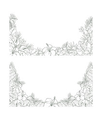 Hand Drawn Tropical Leaf and Flower Background