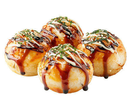 Delicious takoyaki octopus balls with savory sauce and toppings, perfect for a quick snack or appetizer. Japanese street food favorite.