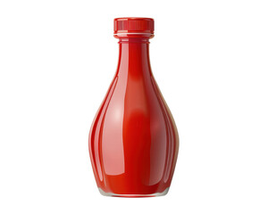 Red sauce bottle, isolated on white background, glass container with vibrant liquid, food condiment, culinary ingredient