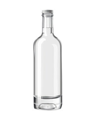 Transparent empty glass bottle with a sleek design, perfect for beverages or as a decorative piece. Photographed on a plain background.