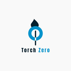 The logo combines the number zero and a torch. Suitable for technology businesses.