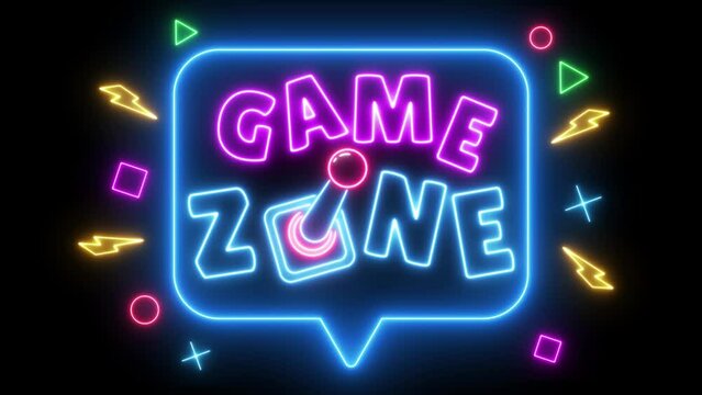 game zone neon animated neon text advertising studio game station cafe game zone game looping 4k animated joystick controller