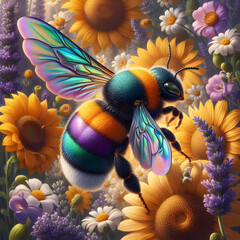 Fototapeta premium A bee is hovering around the flowers,