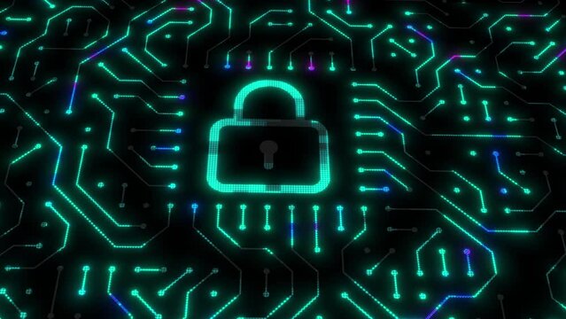 Cybersecurity data encryption padlock protection against malware cyber attack