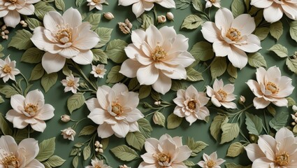 Creamy White Flowers on Green Background