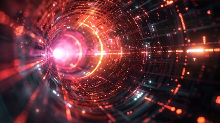 Obraz premium Futuristic Red Digital Tunnel With Lights And Particles